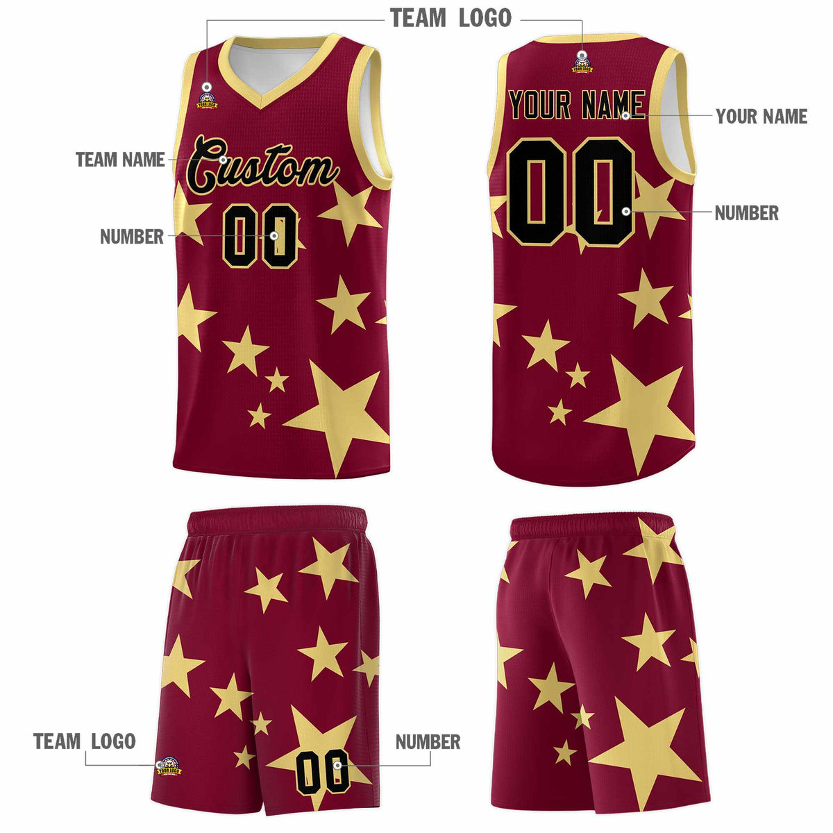 Custom Crimson Khaki Graffiti Pattern Star Print Basketball Jersey Kits|KXKSHOP