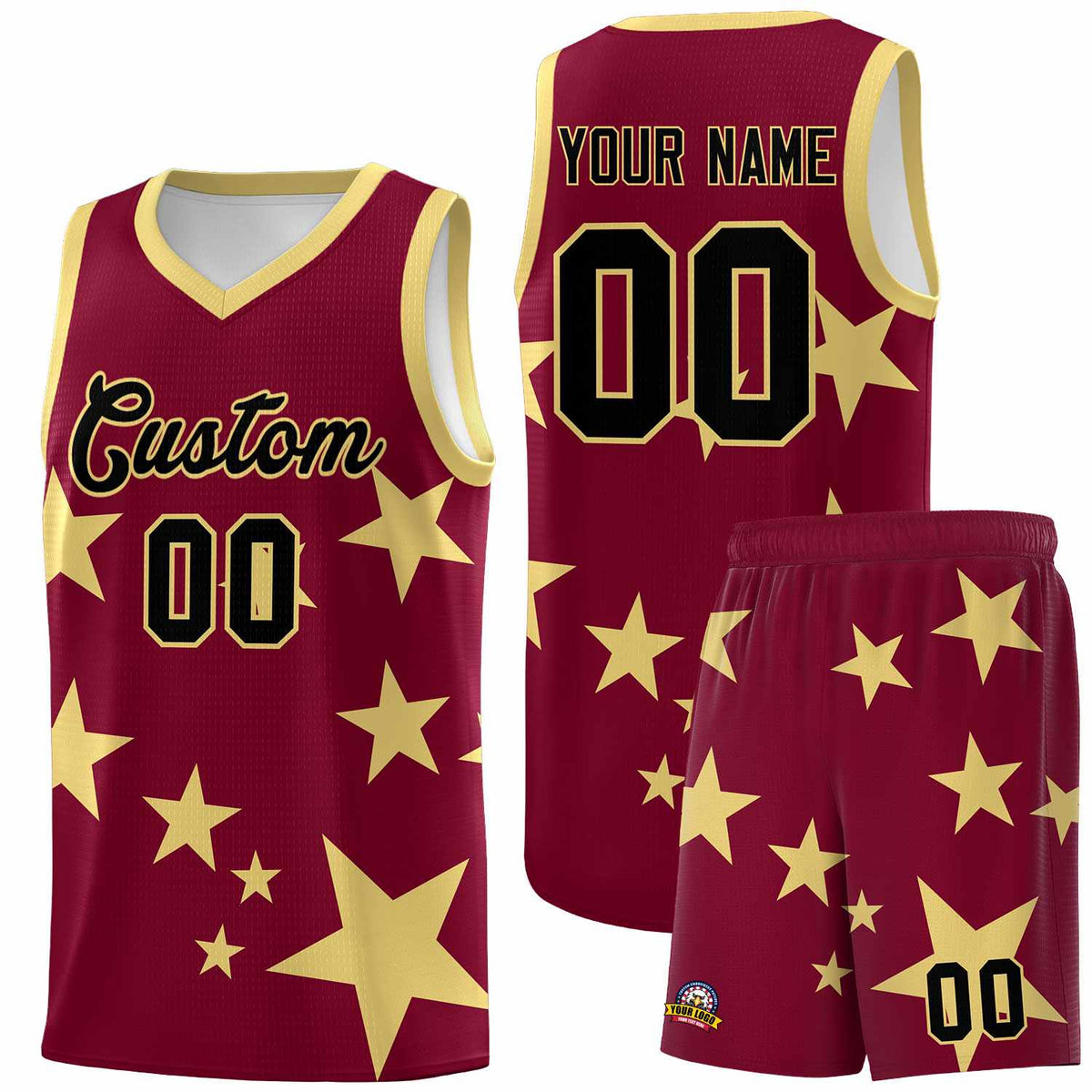 Custom Crimson Khaki Graffiti Pattern Star Print Basketball Jersey Kits|KXKSHOP