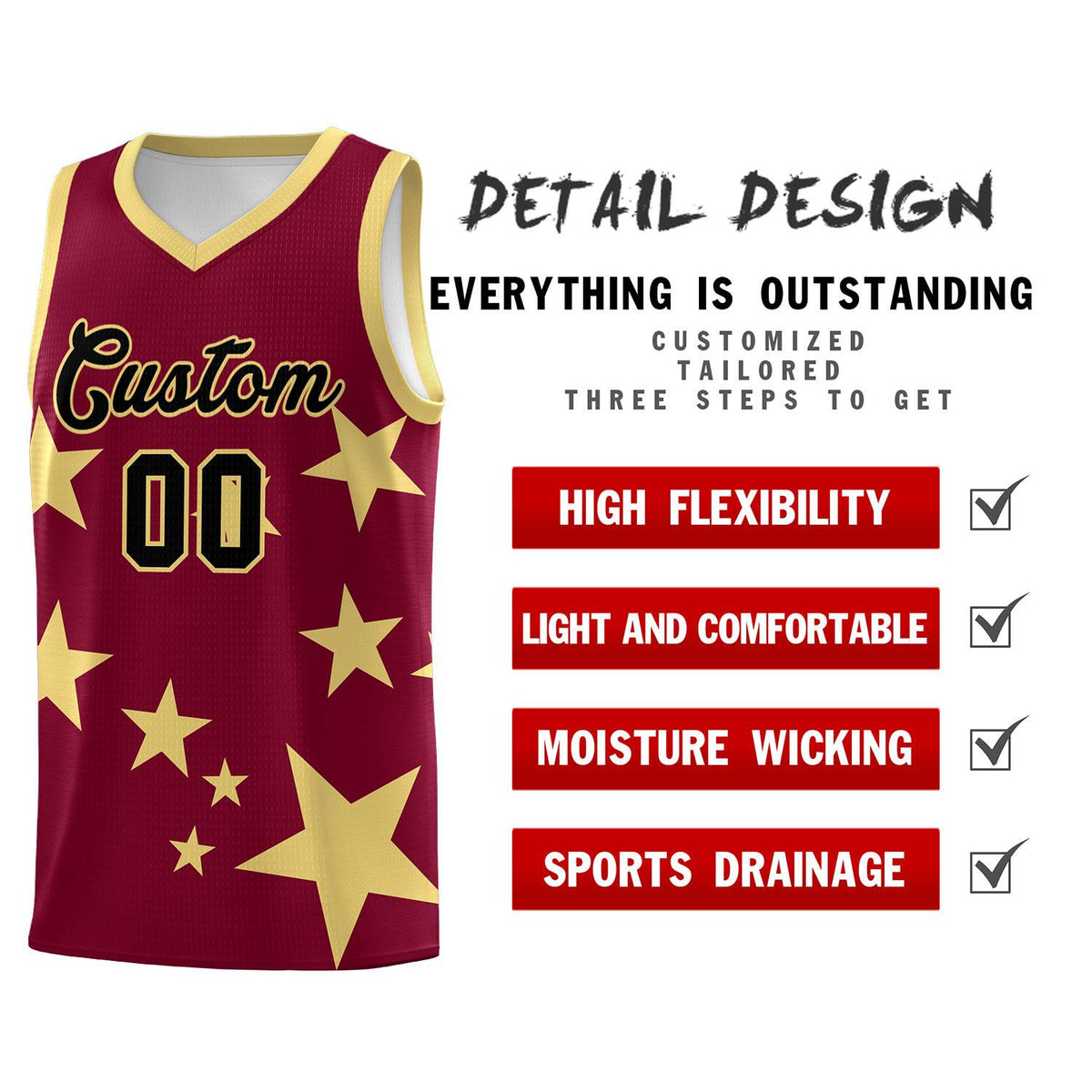 Custom Crimson Khaki Graffiti Pattern Star Print Basketball Jersey Kits|KXKSHOP
