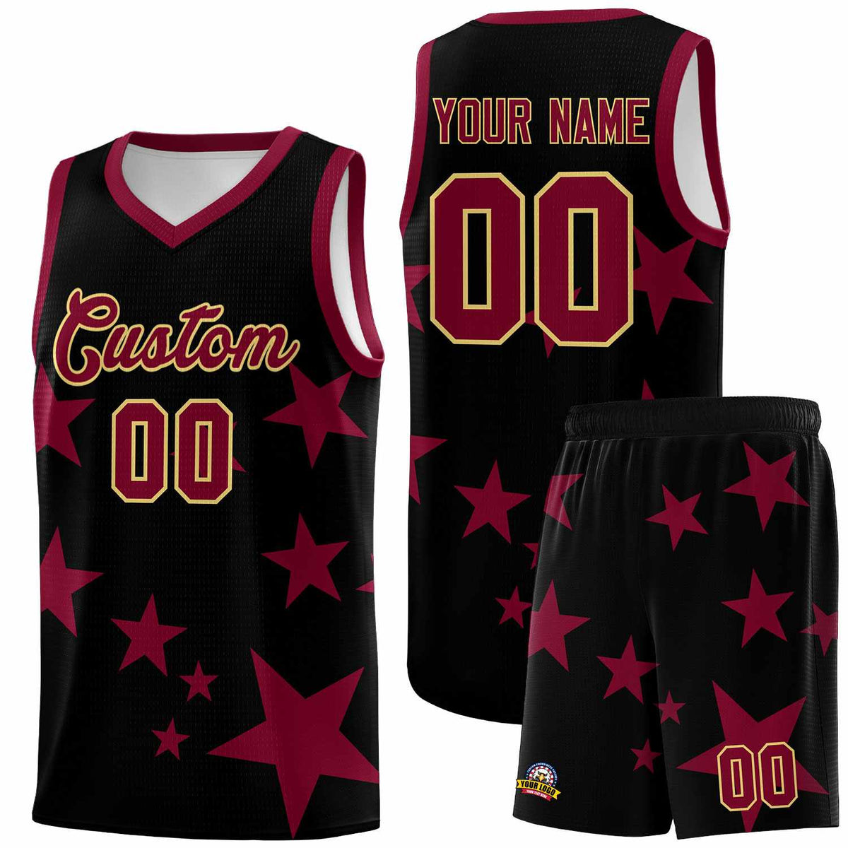 Custom Black Crimson Graffiti Pattern Star Print Basketball Jersey Kits|KXKSHOP