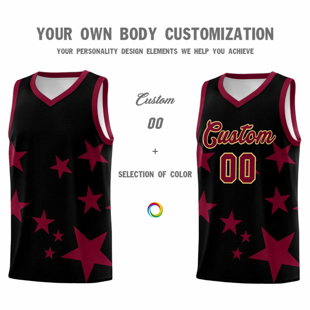 Custom Black Crimson Graffiti Pattern Star Print Basketball Jersey Kits|KXKSHOP
