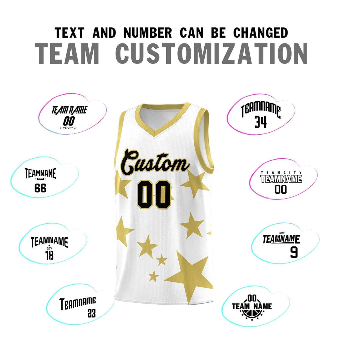 Custom White Old Gold Graffiti Pattern Star Print Basketball Jersey Kits|KXKSHOP