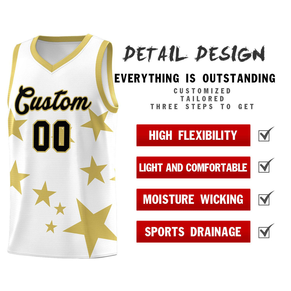 Custom White Old Gold Graffiti Pattern Star Print Basketball Jersey Kits|KXKSHOP