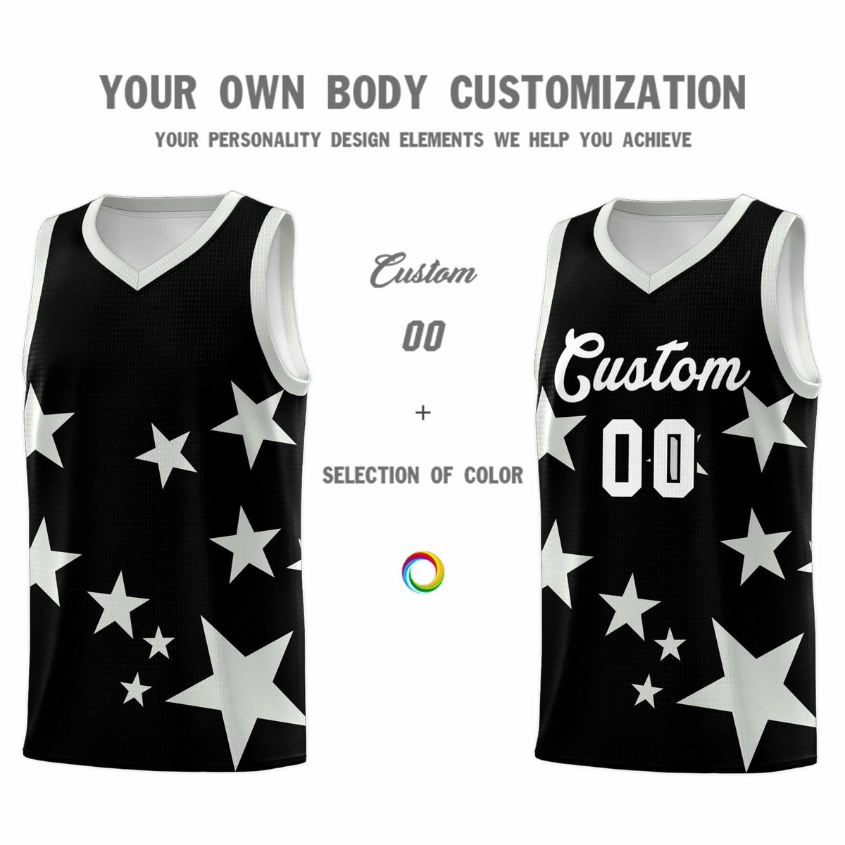 Custom Black Gray Graffiti Pattern Star Print Basketball Jersey Kits|KXKSHOP