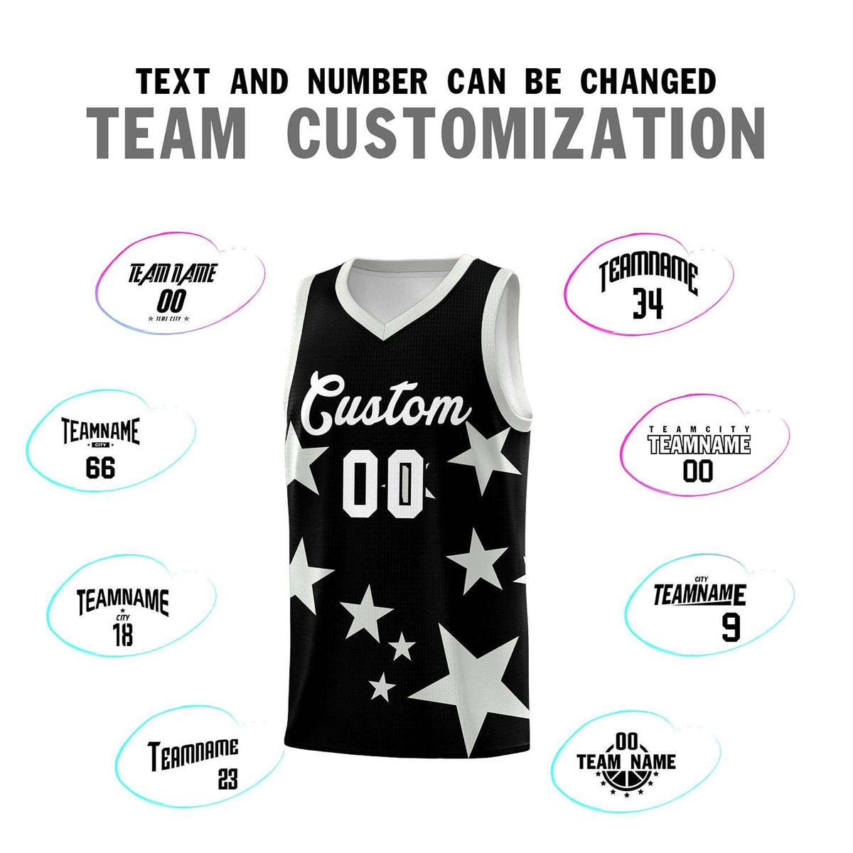 Custom Black Gray Graffiti Pattern Star Print Basketball Jersey Kits|KXKSHOP
