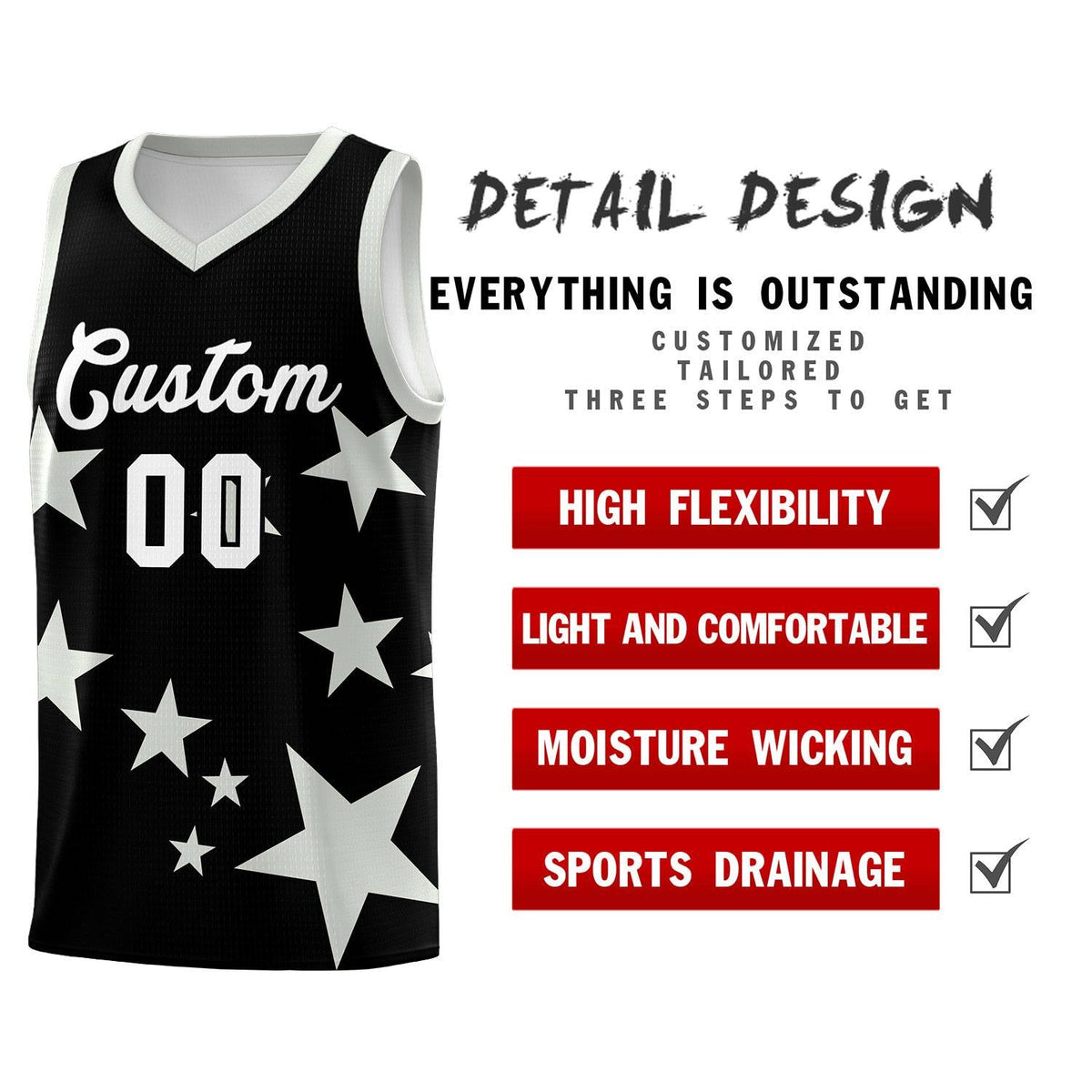 Custom Black Gray Graffiti Pattern Star Print Basketball Jersey Kits|KXKSHOP