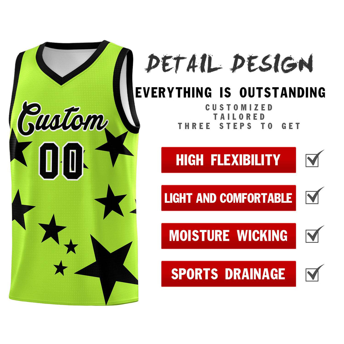 Custom Light Green Black Graffiti Pattern Star Print Basketball Jersey Kits|KXKSHOP