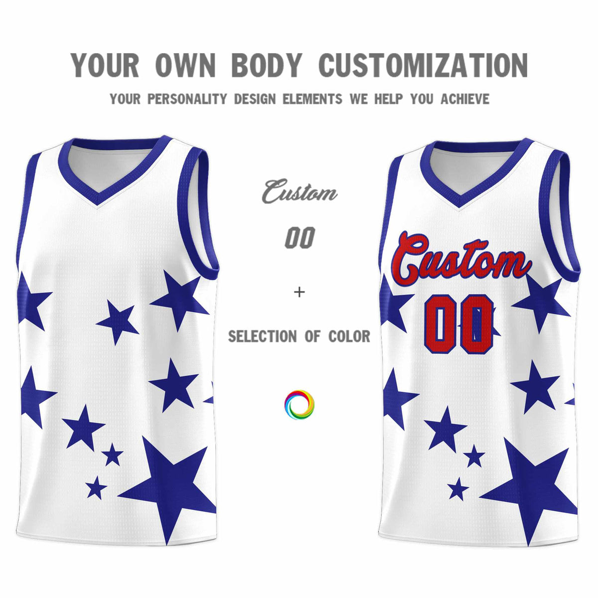 Custom White Royal Graffiti Pattern Star Print Basketball Jersey Kits|KXKSHOP