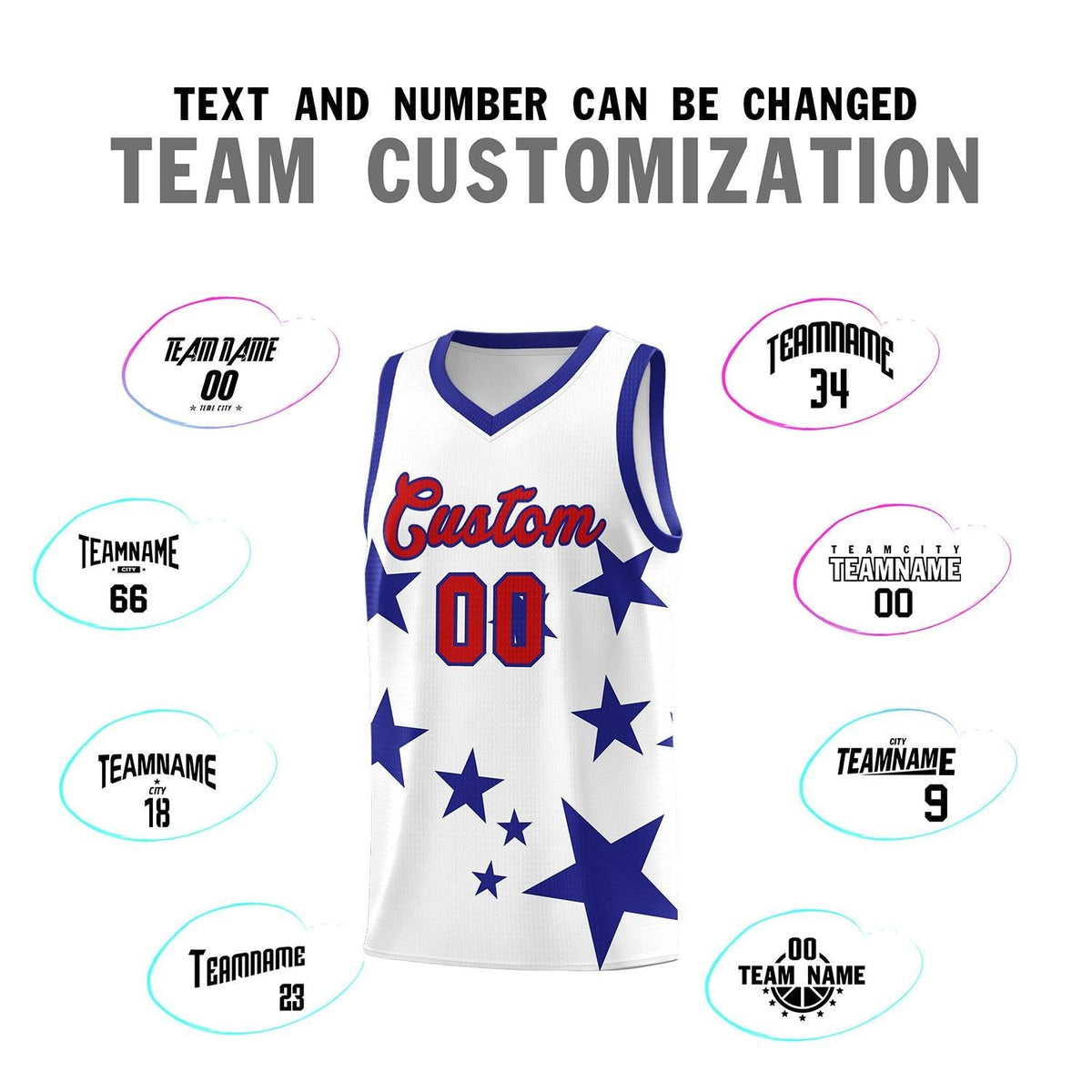 Custom White Royal Graffiti Pattern Star Print Basketball Jersey Kits|KXKSHOP