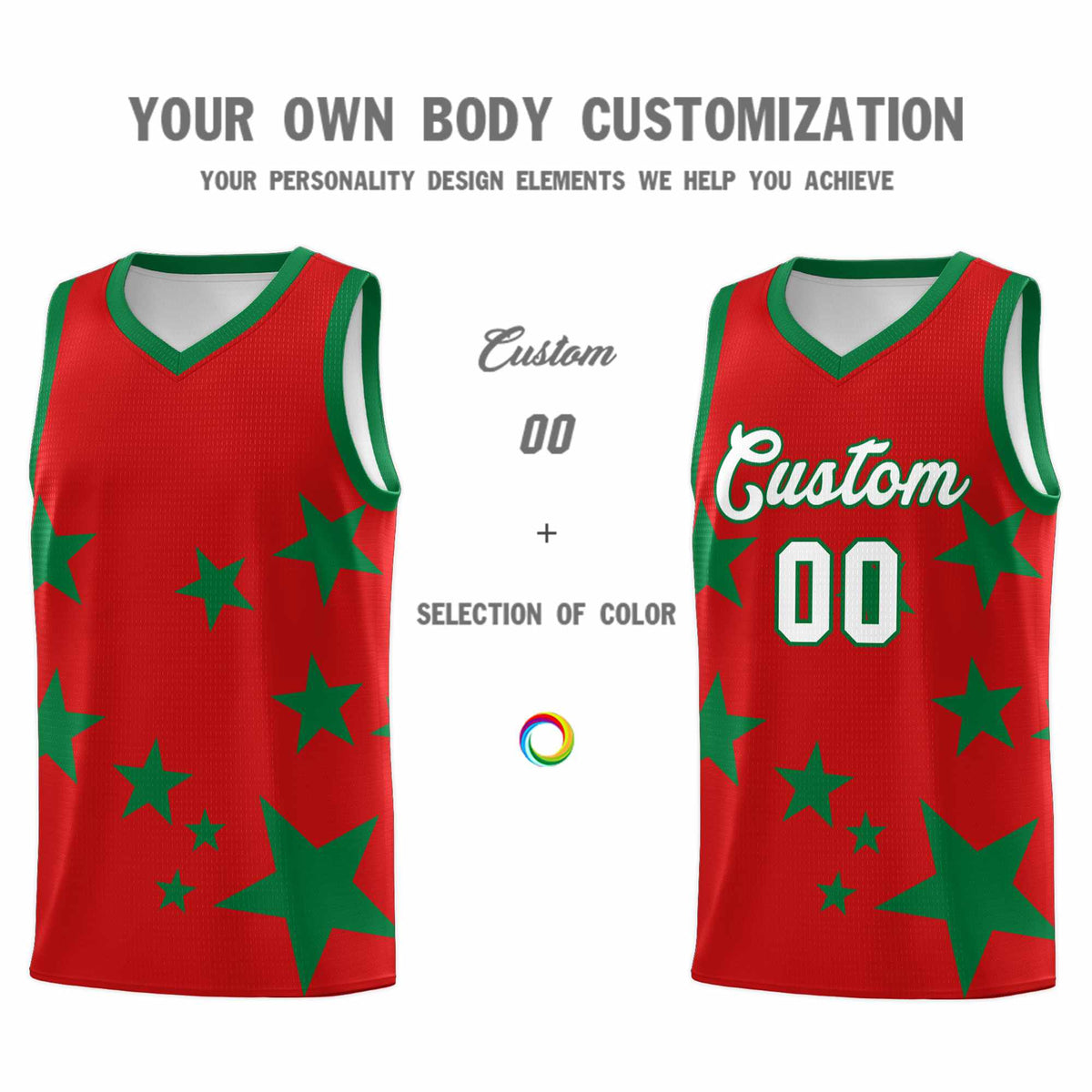 Custom Red Kelly Green Graffiti Pattern Star Print Basketball Jersey Kits|KXKSHOP