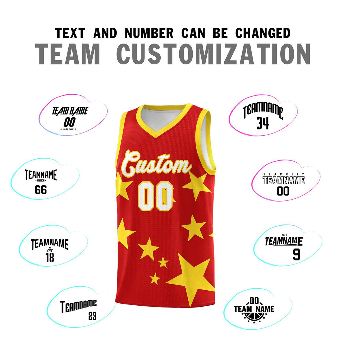 Custom Red Gold Graffiti Pattern Star Print Basketball Jersey Kits|KXKSHOP