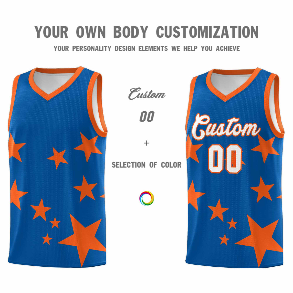 Custom Royal Orange Graffiti Pattern Star Print Basketball Jersey Kits|KXKSHOP