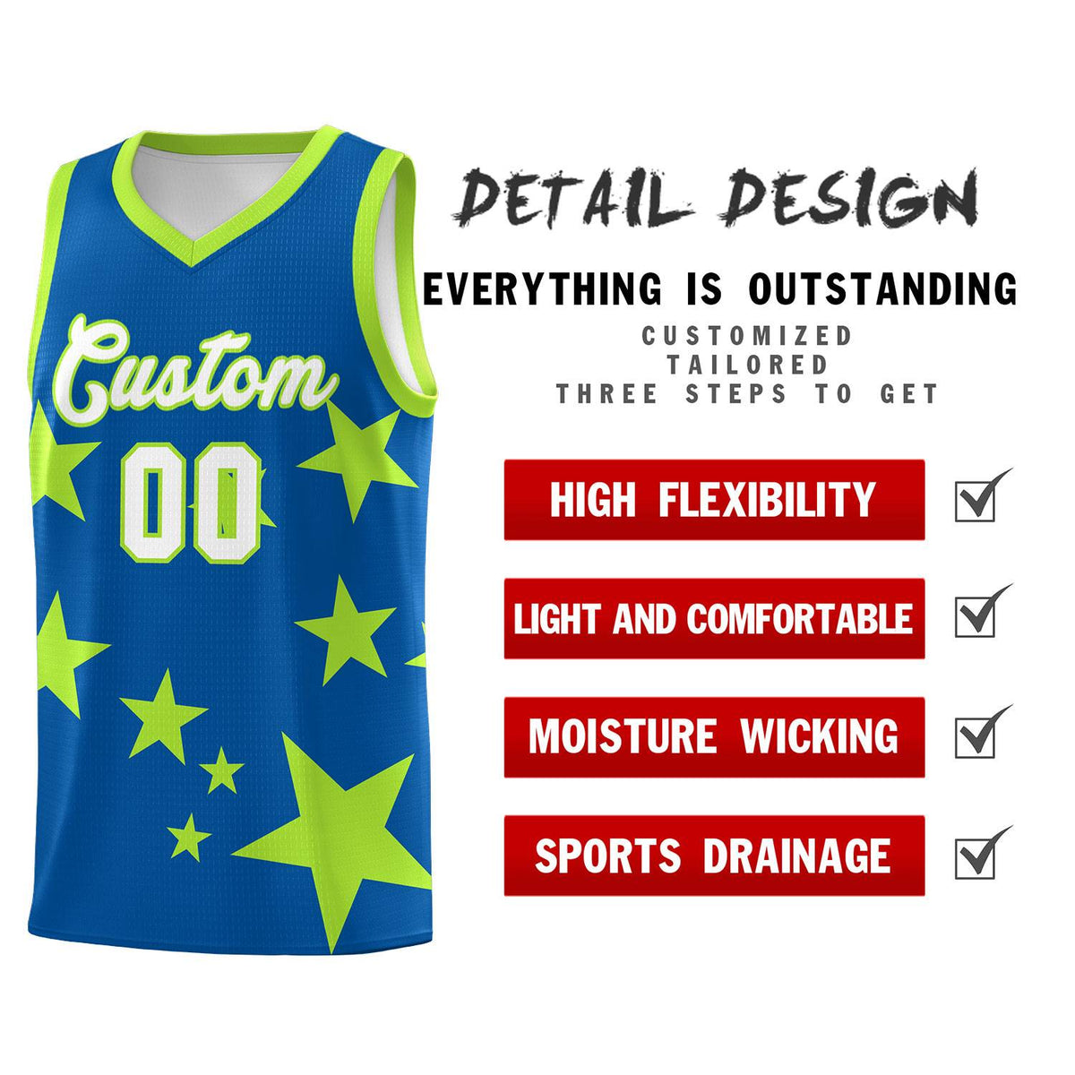 Custom Royal Light Green Graffiti Pattern Star Print Basketball Jersey Kits|KXKSHOP