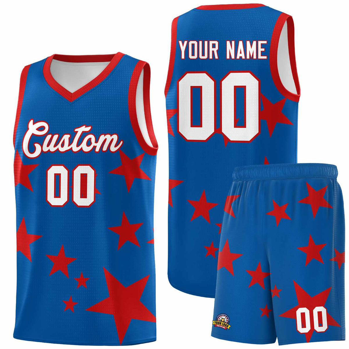 Custom Royal Red Graffiti Pattern Star Print Basketball Jersey Kits|KXKSHOP