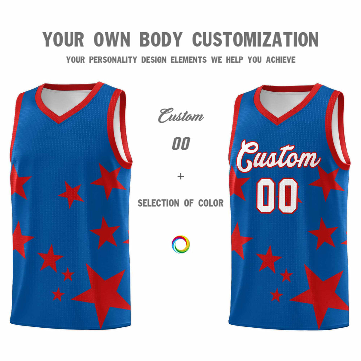 Custom Royal Red Graffiti Pattern Star Print Basketball Jersey Kits|KXKSHOP