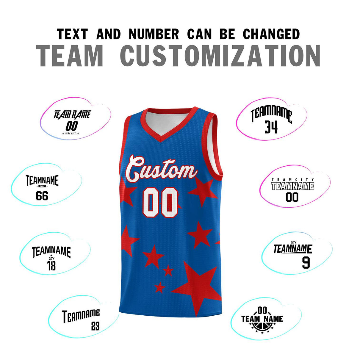 Custom Royal Red Graffiti Pattern Star Print Basketball Jersey Kits|KXKSHOP