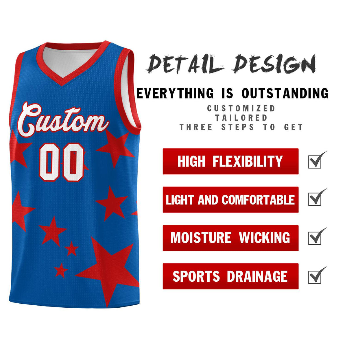 Custom Royal Red Graffiti Pattern Star Print Basketball Jersey Kits|KXKSHOP