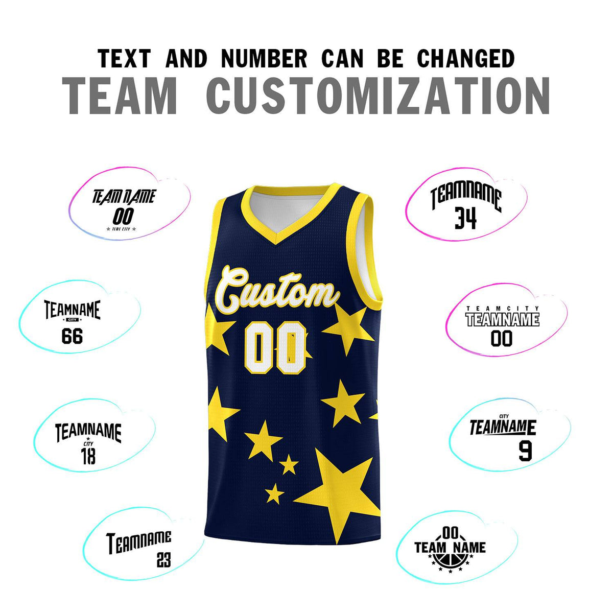 Custom Navy Gold Graffiti Pattern Star Print Basketball Jersey Kits|KXKSHOP