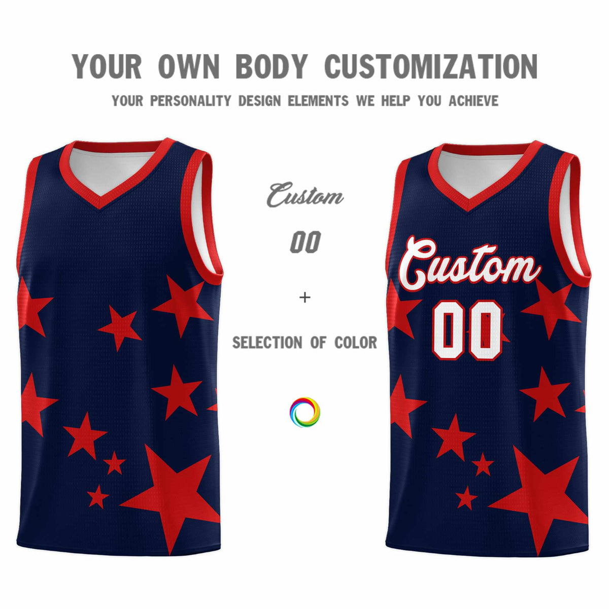 Custom Navy Red Graffiti Pattern Star Print Basketball Jersey Kits|KXKSHOP