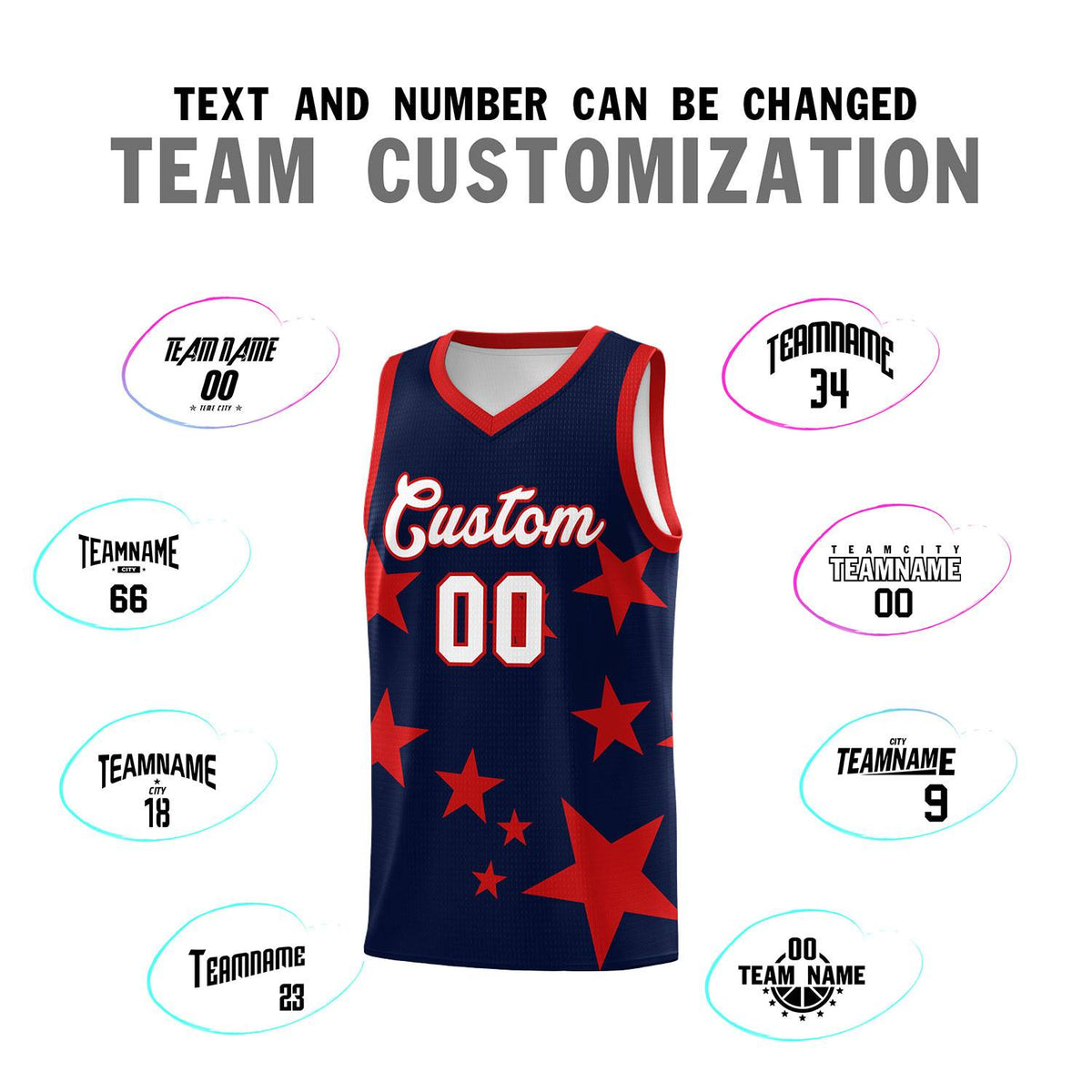 Custom Navy Red Graffiti Pattern Star Print Basketball Jersey Kits|KXKSHOP