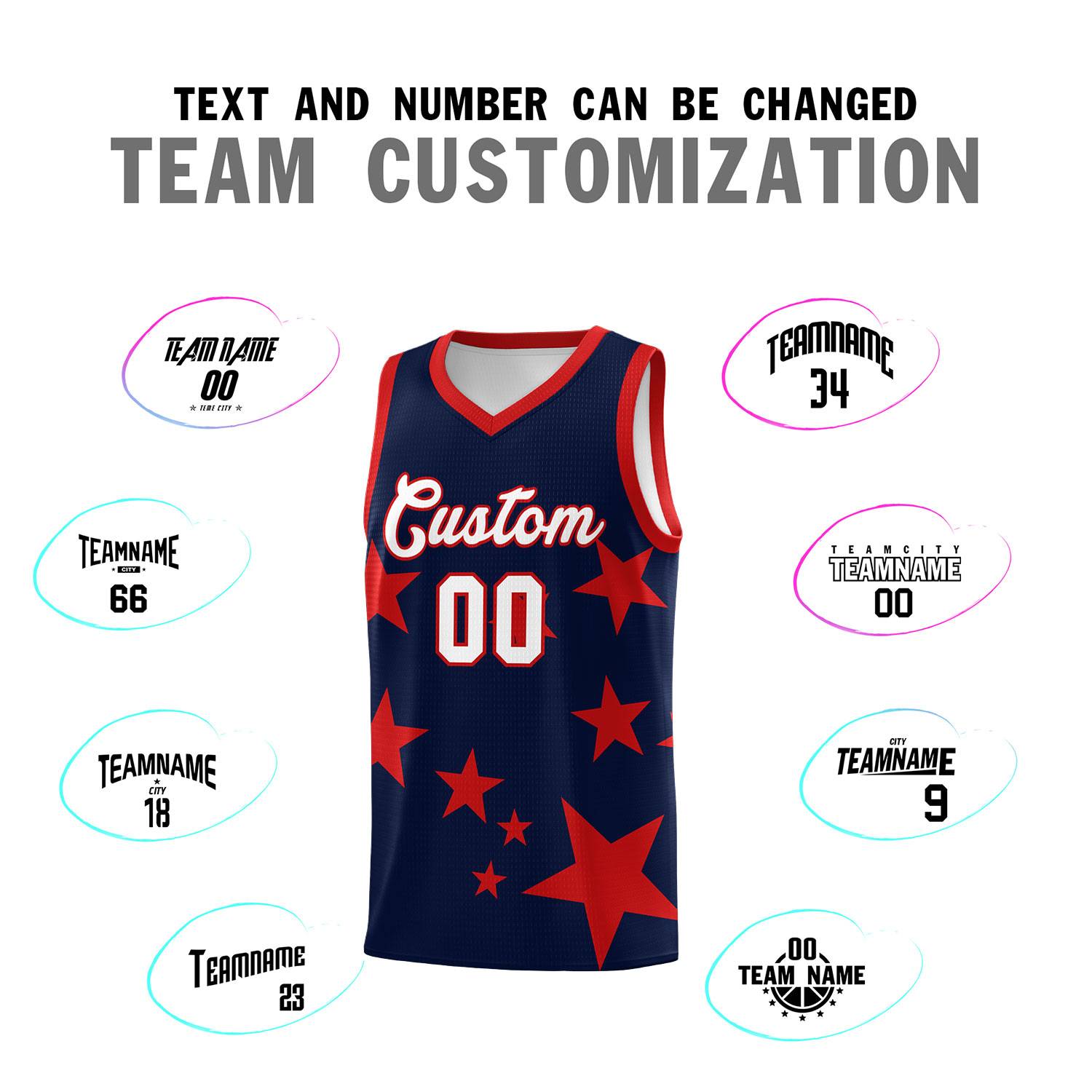 Custom Navy Red Graffiti Pattern Star Print Basketball Jersey Kits|KXKSHOP