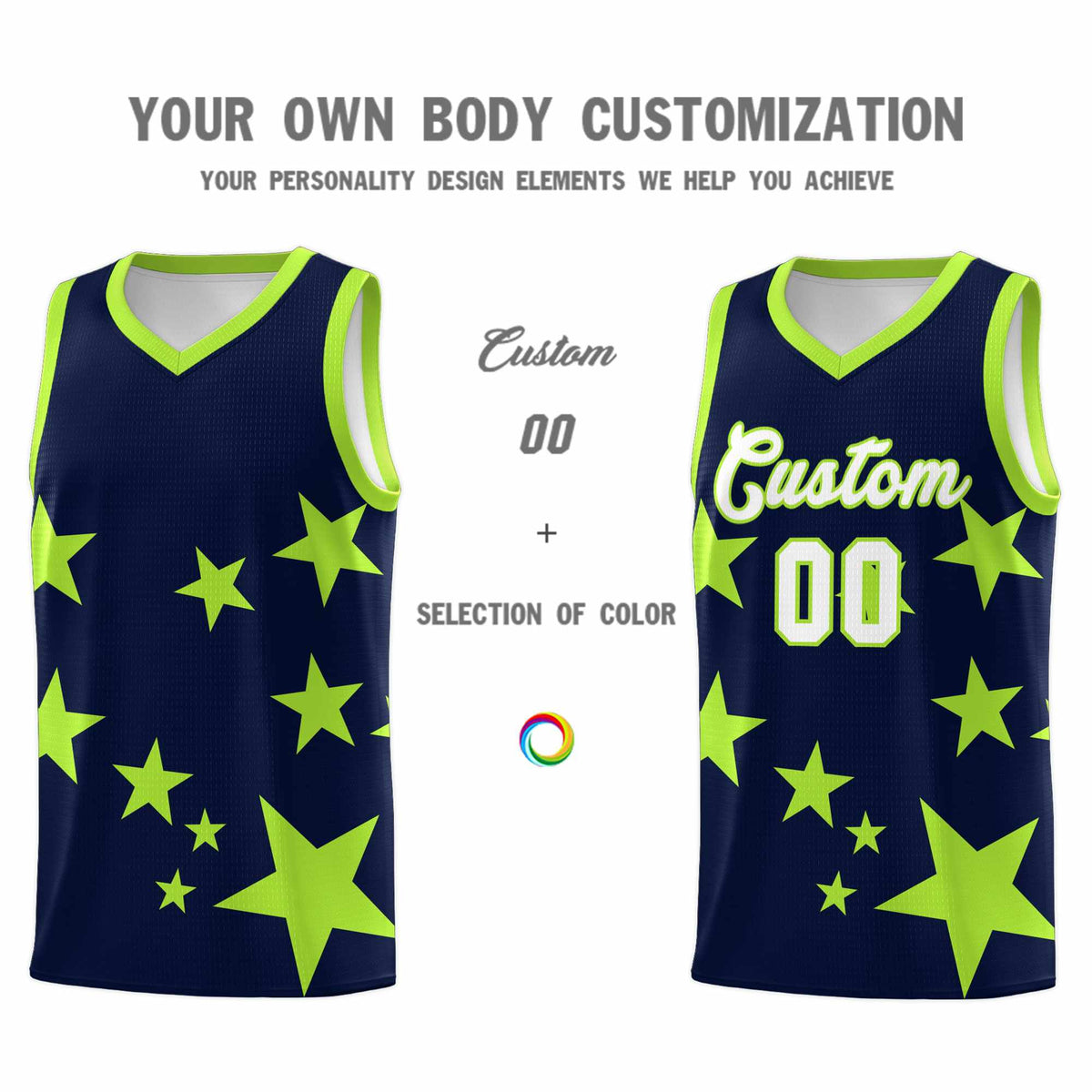 Custom Navy Light Green Graffiti Pattern Star Print Basketball Jersey Kits|KXKSHOP