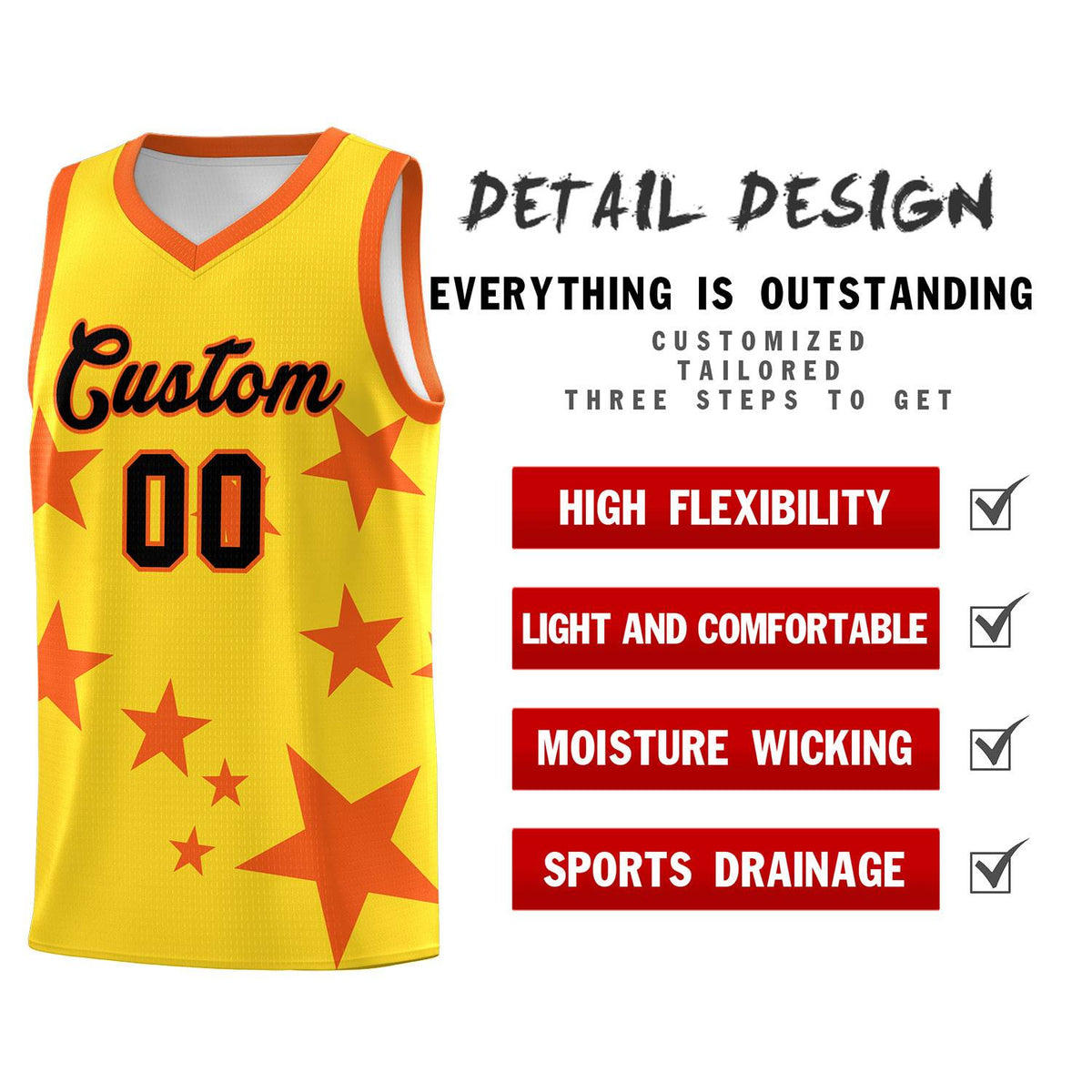 Custom Gold Orange Graffiti Pattern Star Print Basketball Jersey Kits|KXKSHOP