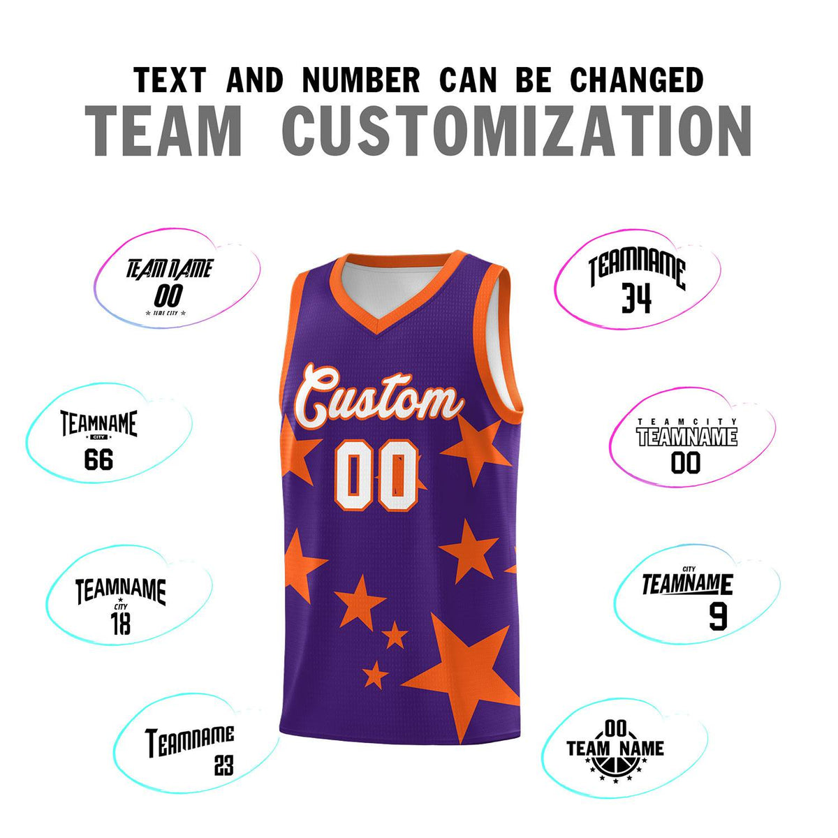 Custom Purple Orange Graffiti Pattern Star Print Basketball Jersey Kits|KXKSHOP