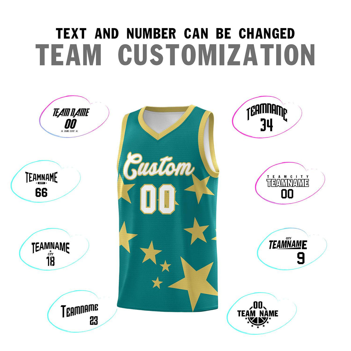Custom Aqua Old Gold Graffiti Pattern Star Print Basketball Jersey Kits|KXKSHOP