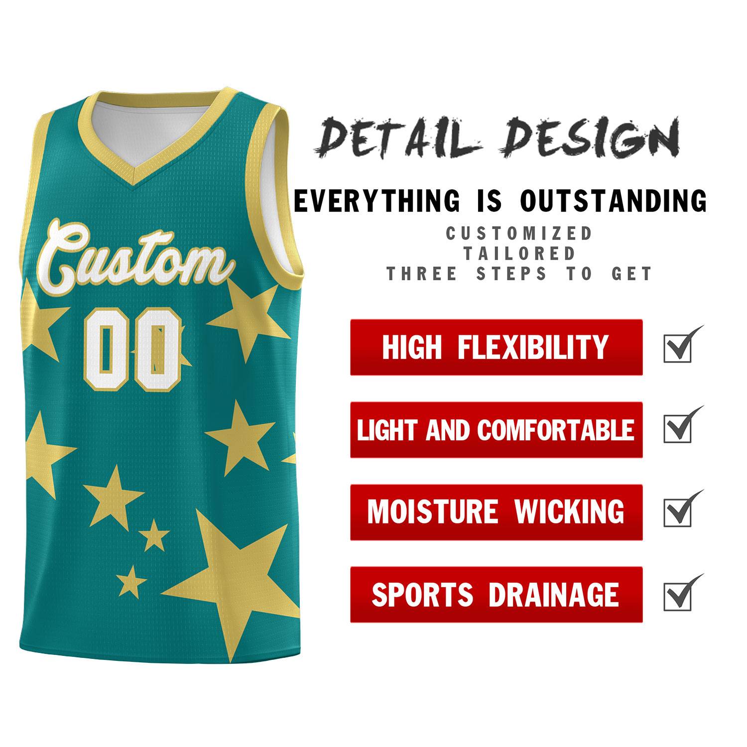 Custom Aqua Old Gold Graffiti Pattern Star Print Basketball Jersey Kits|KXKSHOP