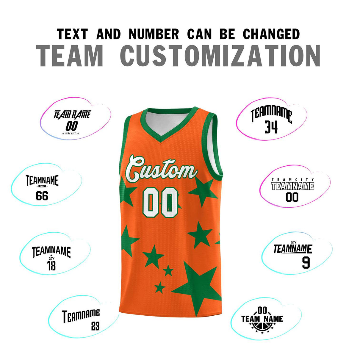 Custom Orange Kelly Green Graffiti Pattern Star Print Basketball Jersey Kits|KXKSHOP