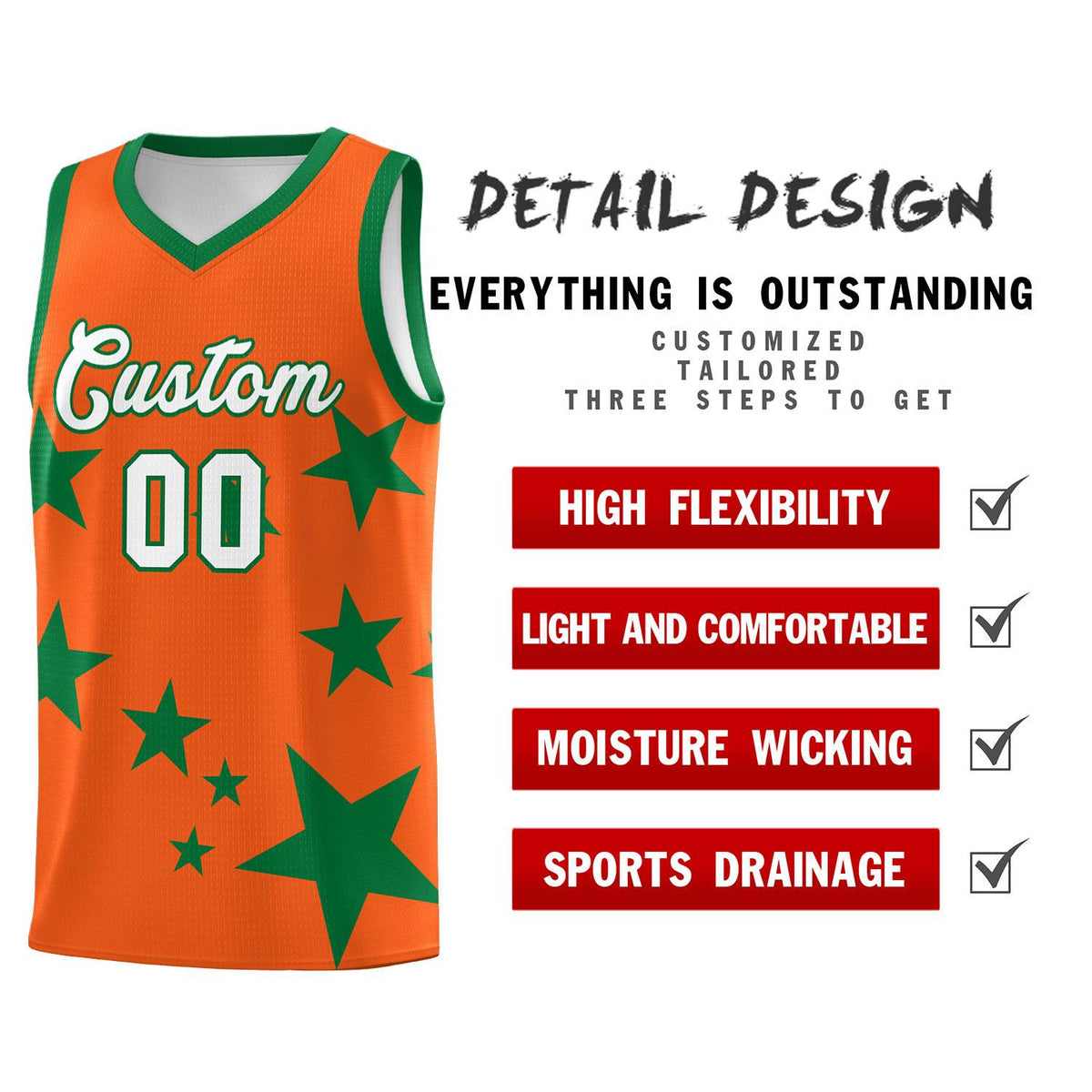Custom Orange Kelly Green Graffiti Pattern Star Print Basketball Jersey Kits|KXKSHOP