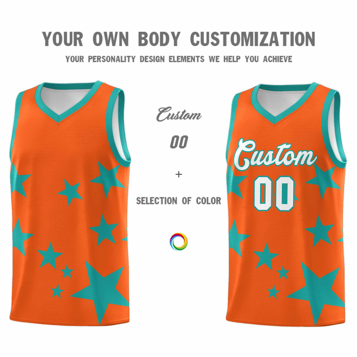 Custom Orange Aqua Graffiti Pattern Star Print Basketball Jersey Kits|KXKSHOP