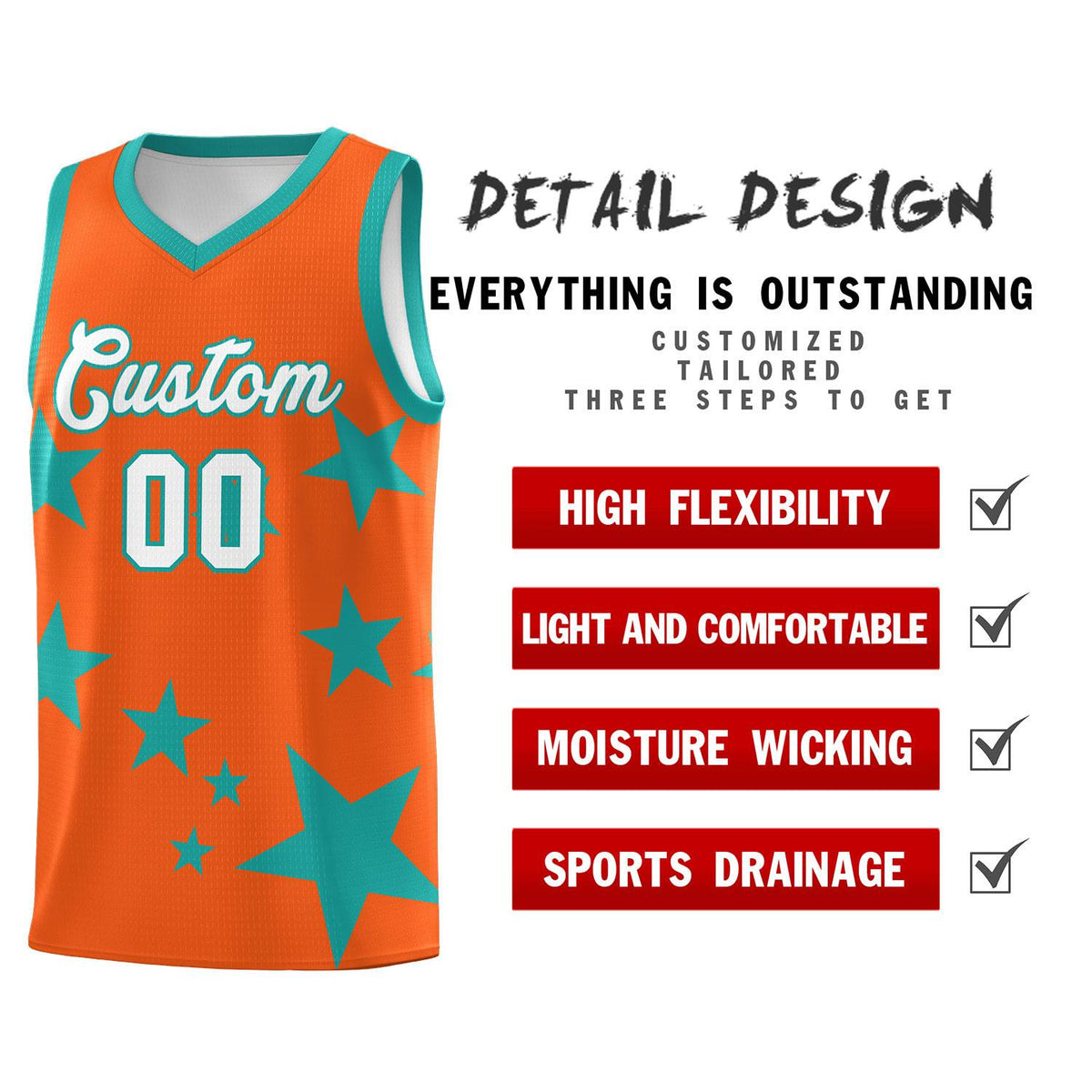 Custom Orange Aqua Graffiti Pattern Star Print Basketball Jersey Kits|KXKSHOP