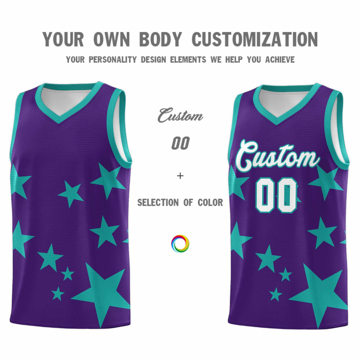 Custom Purple Aqua Graffiti Pattern Star Print Basketball Jersey Kits|KXKSHOP