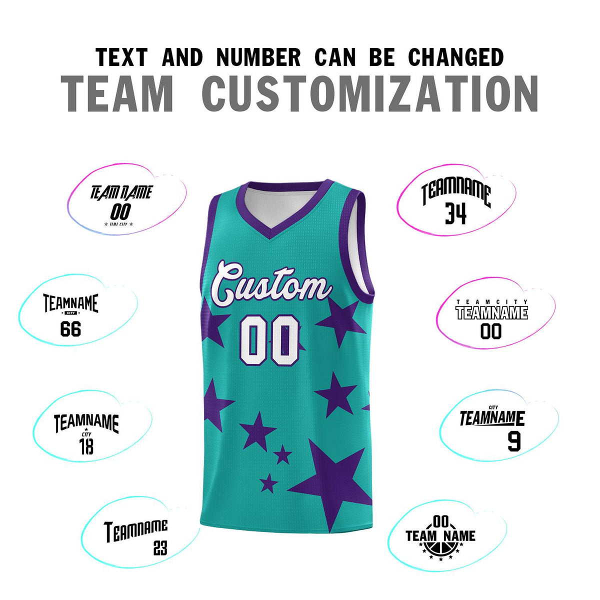 Custom Aqua Purple Graffiti Pattern Star Print Basketball Jersey Kits|KXKSHOP