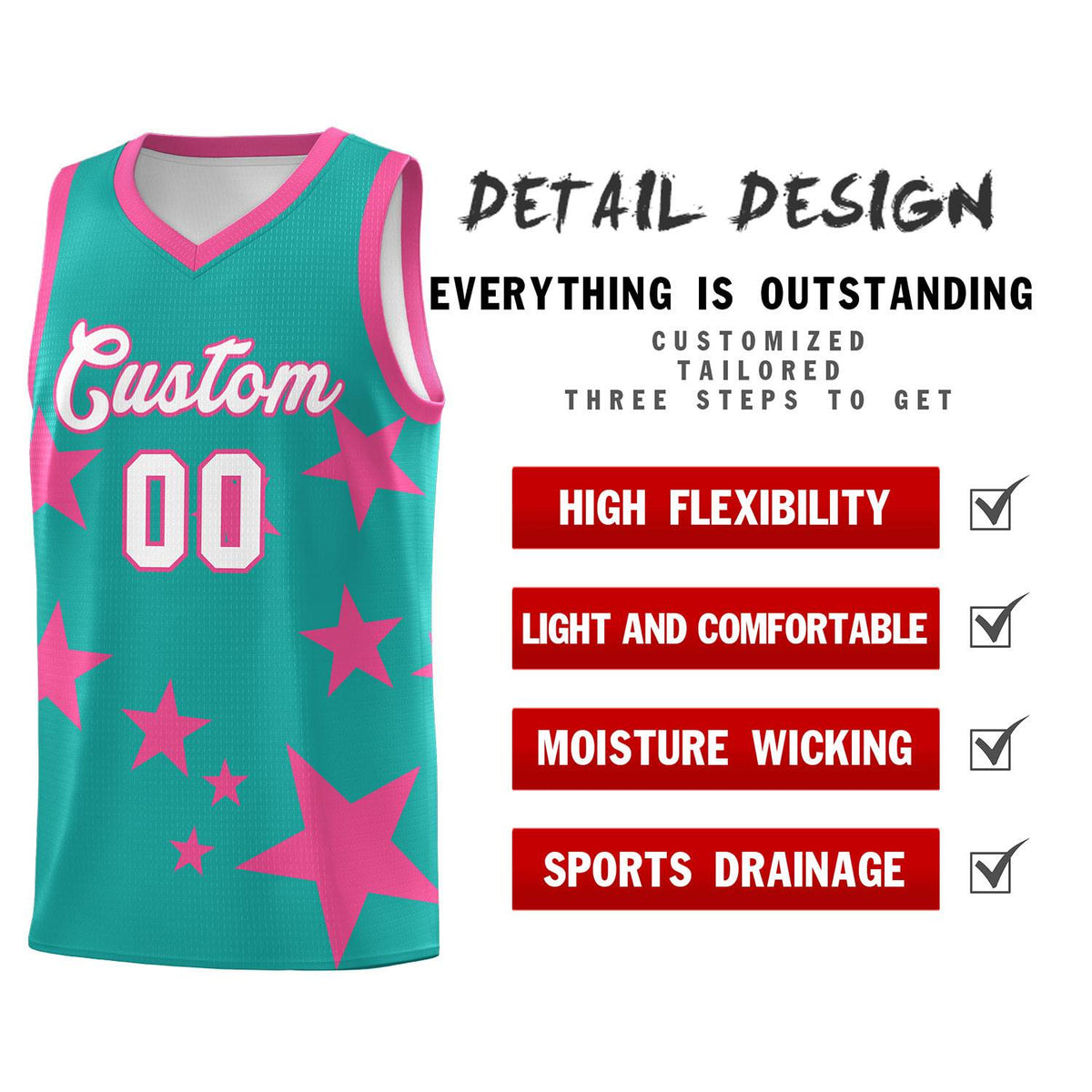 Custom Aqua Pink Graffiti Pattern Star Print Basketball Jersey Kits|KXKSHOP