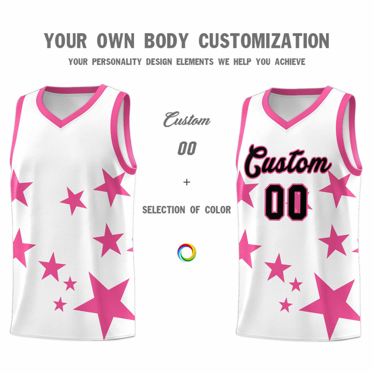 Custom White Pink Graffiti Pattern Star Print Basketball Jersey Kits|KXKSHOP