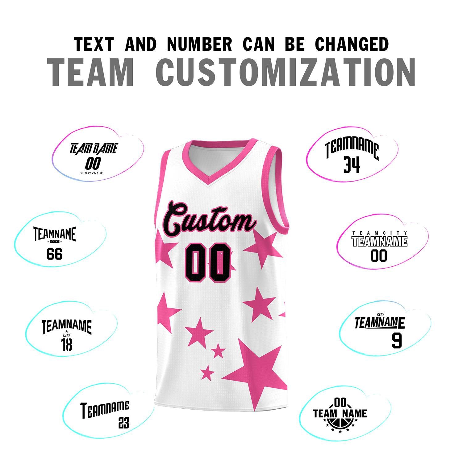 Custom White Pink Graffiti Pattern Star Print Basketball Jersey Kits|KXKSHOP