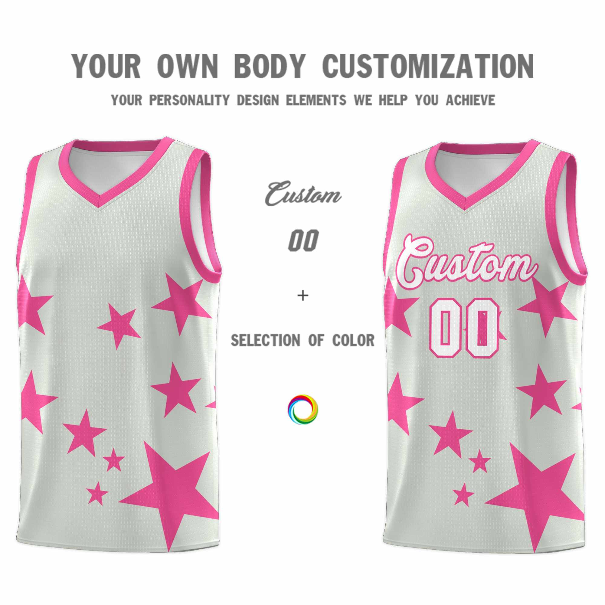 Custom Gray Pink Graffiti Pattern Star Print Basketball Jersey Kits|KXKSHOP