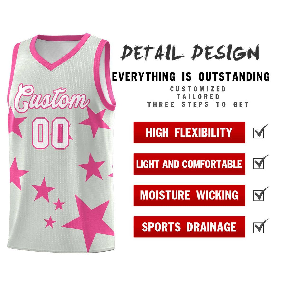 Custom Gray Pink Graffiti Pattern Star Print Basketball Jersey Kits|KXKSHOP