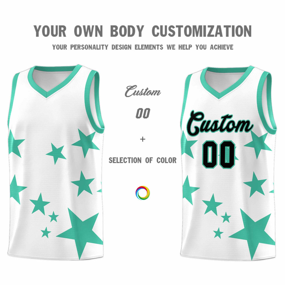 Custom White Bright Green Graffiti Pattern Star Print Basketball Jersey Kits|KXKSHOP