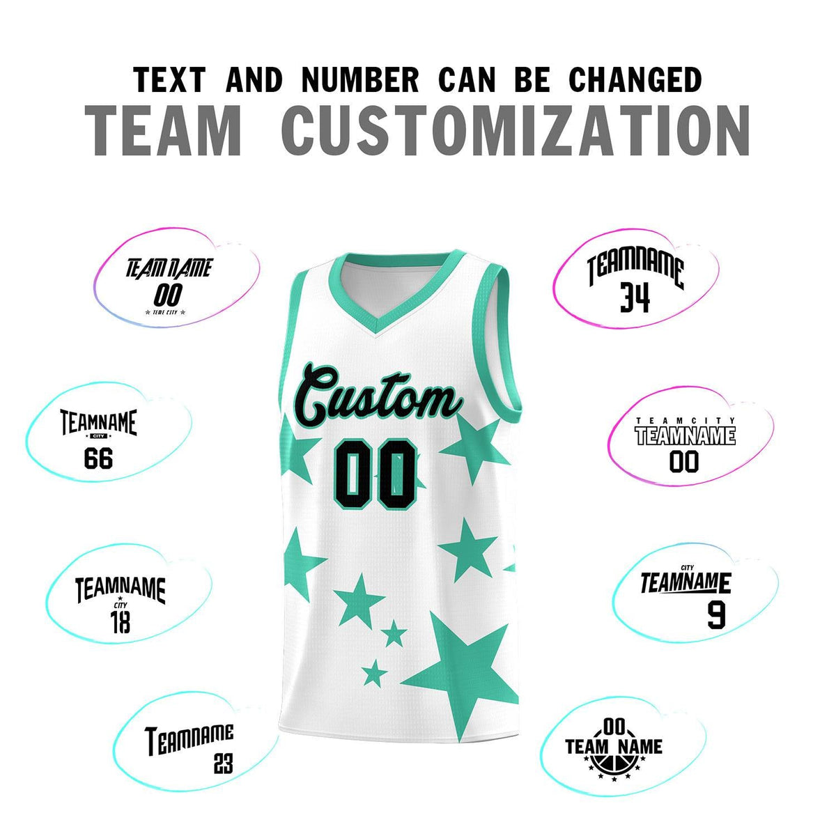 Custom White Bright Green Graffiti Pattern Star Print Basketball Jersey Kits|KXKSHOP