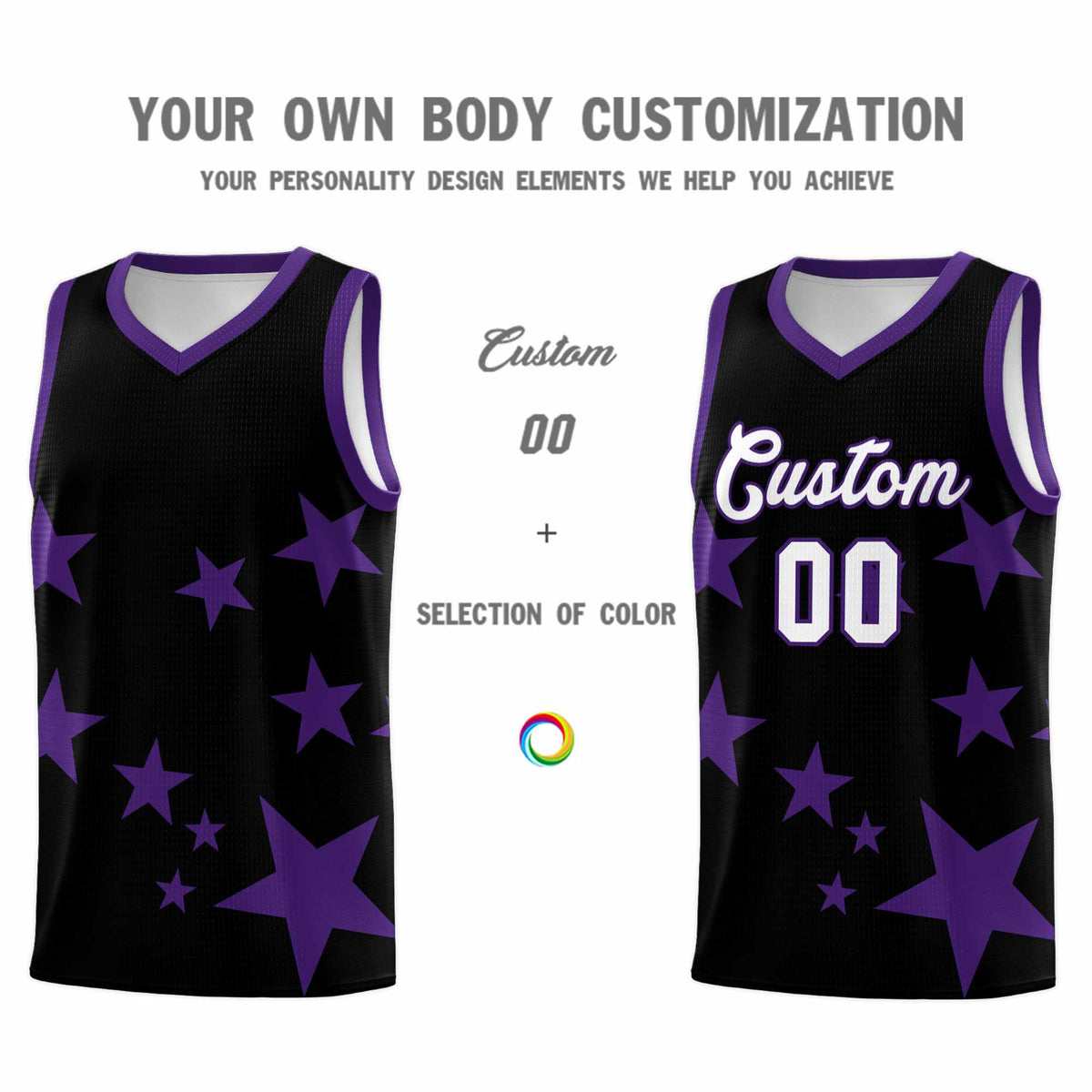 Custom Black Purple Graffiti Pattern Star Print Basketball Jersey Kits|KXKSHOP