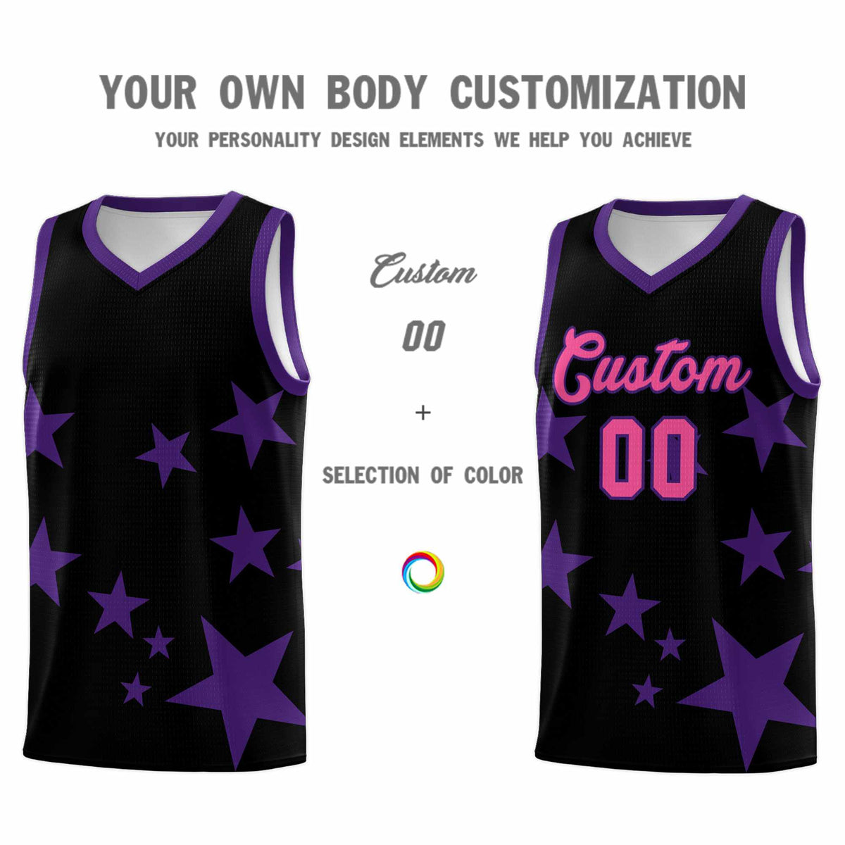 Custom Black Purple Graffiti Pattern Star Print Basketball Jersey Kits|KXKSHOP