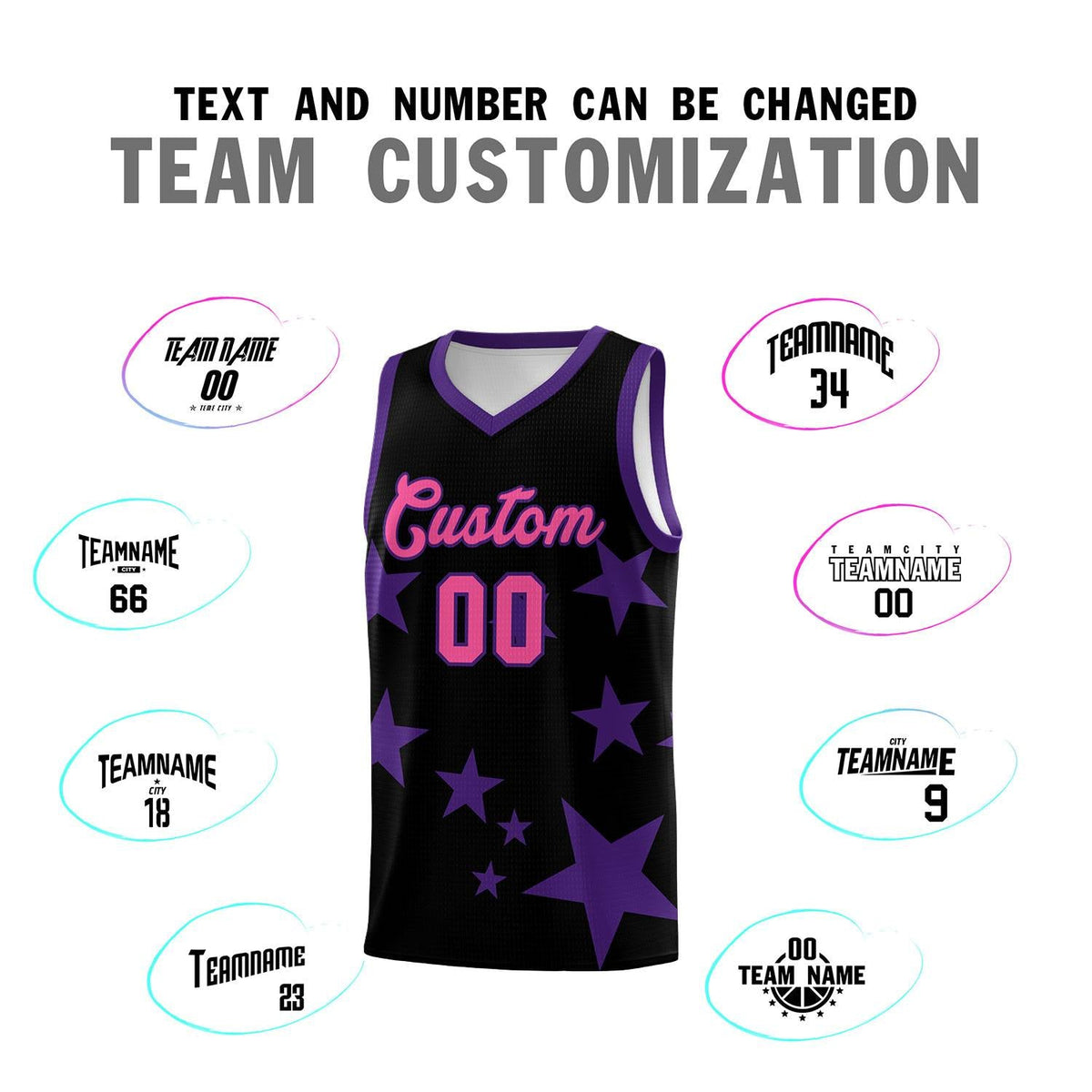 Custom Black Purple Graffiti Pattern Star Print Basketball Jersey Kits|KXKSHOP