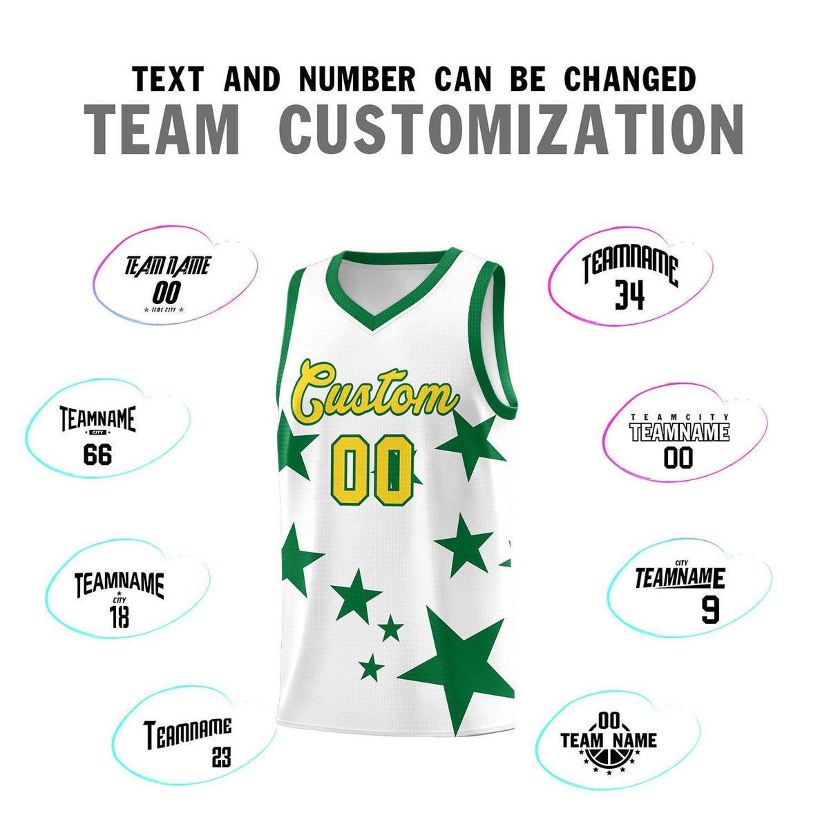 Custom White Kelly Green Graffiti Pattern Star Print Basketball Jersey Kits|KXKSHOP