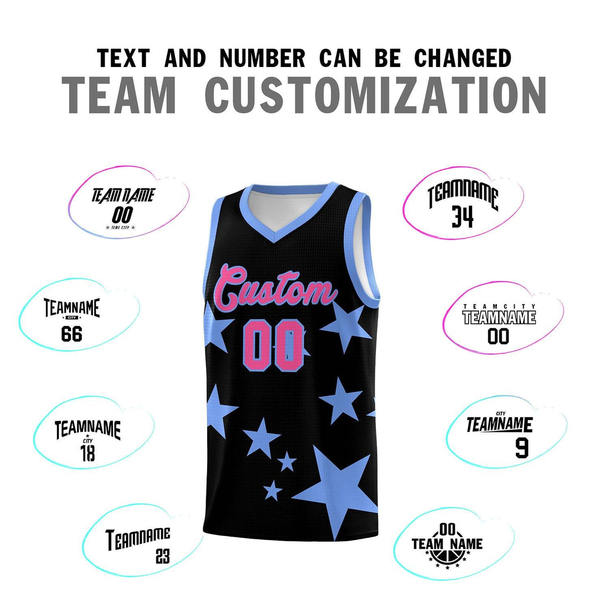 Custom Black Light Blue Graffiti Pattern Star Print Basketball Jersey Kits|KXKSHOP