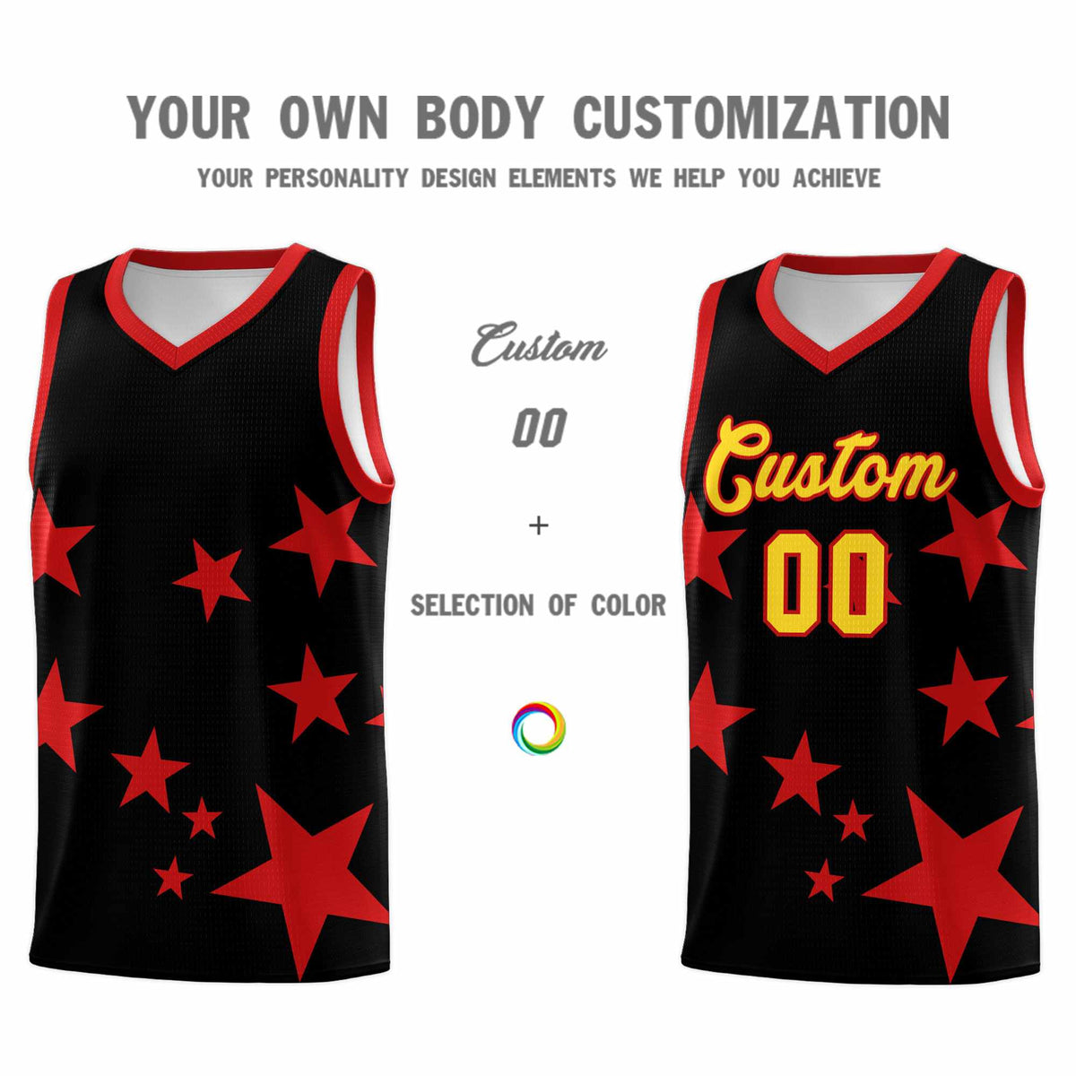 Custom Black Red Graffiti Pattern Star Print Basketball Jersey Kits|KXKSHOP