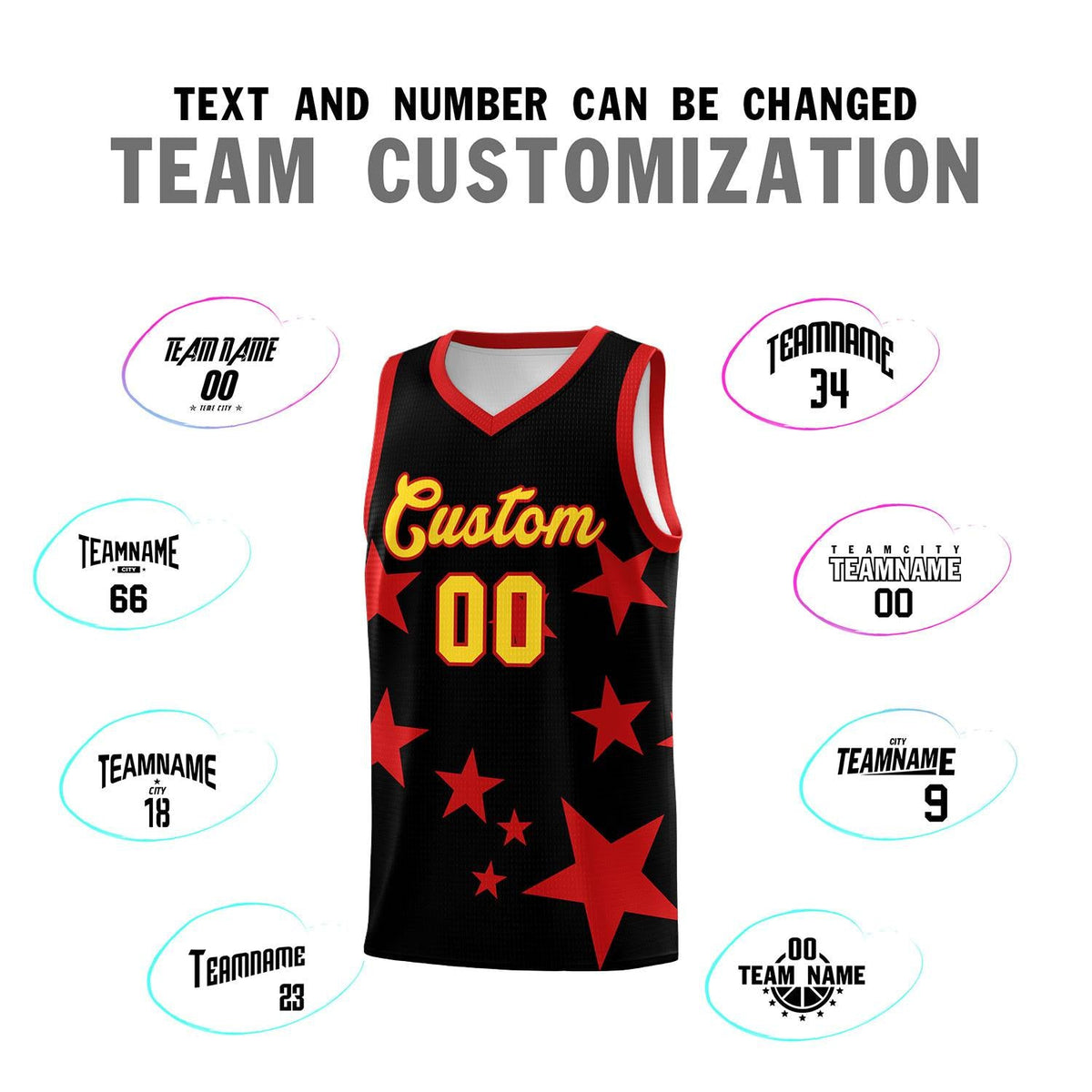 Custom Black Red Graffiti Pattern Star Print Basketball Jersey Kits|KXKSHOP